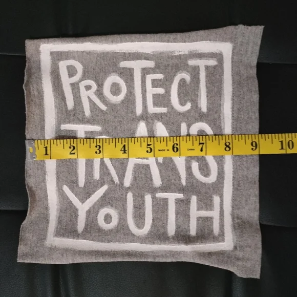Handpainted PROTECT TRANS YOUTH 9x9" Grey Patch - Picture 3 of 4